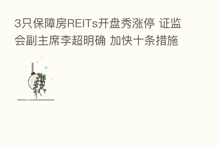 3只保障房REITs开盘秀涨停 证监会副主席李超明确 加快十条措施落地 更多投资机会可期