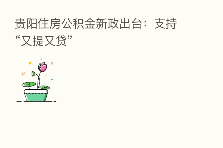 贵阳住房公积金新政出台:支持“又提又贷”