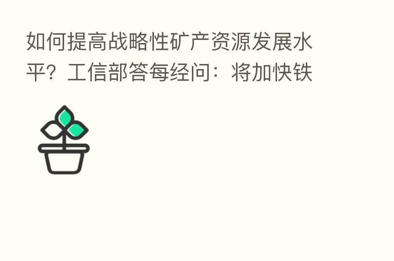 如何提高战略性矿产资源发展水平？工信部答每经问：将加快铁锂等资源开发 培育一批上下游一体化领军企业