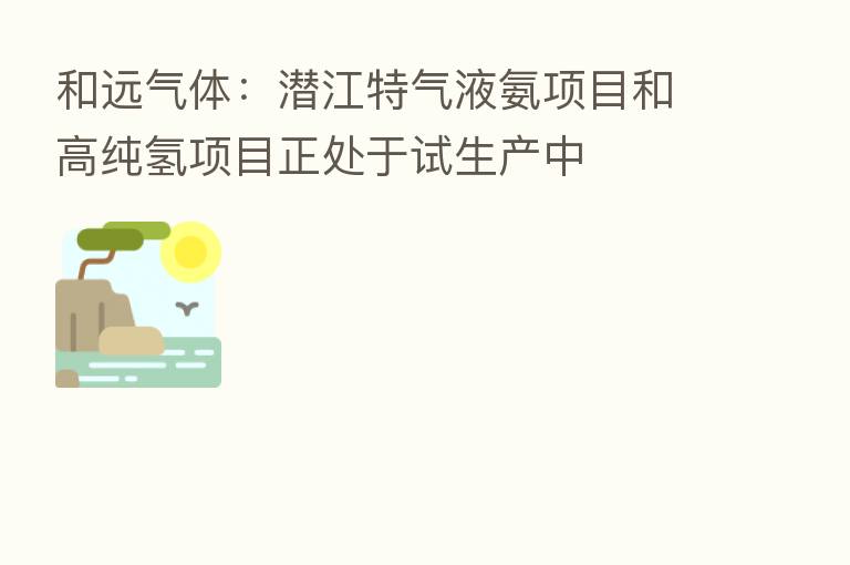 和远气体:潜江特气液氨项目和高纯氢项目正处于试生产中