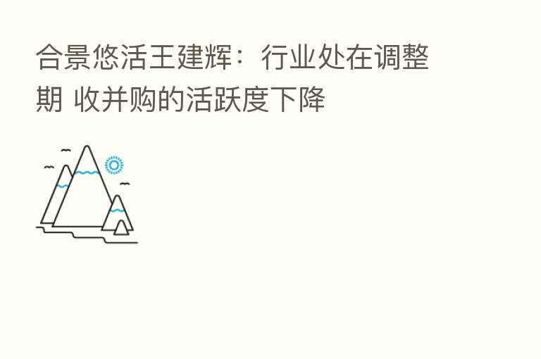 合景悠活王建辉:行业处在调整期 收并购的活跃度下降