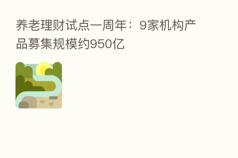 养老理财试点一周年：9家机构产品募集规模约950亿