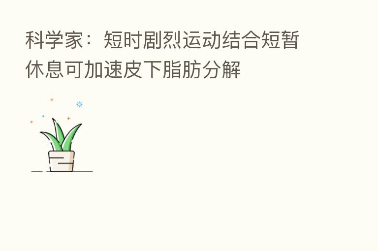 科学家:短时剧烈运动结合短暂休息可加速皮下脂肪分解