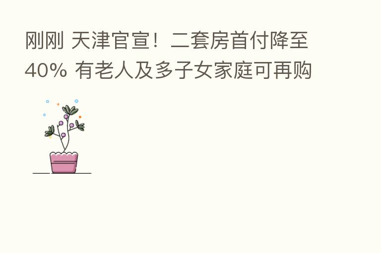 刚刚 天津官宣!二套房首付降至40% 有老人及多子女家庭可再购1套住房