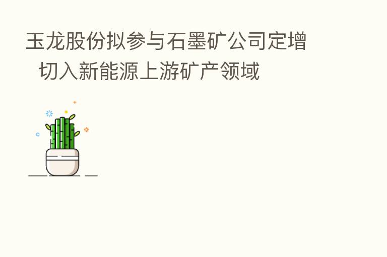玉龙股份拟参与石墨矿公司定增  切入新能源上游矿产领域