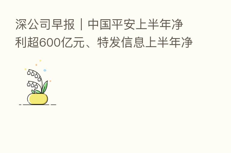 深公司早报｜中国平安上半年净利超600亿元、特发信息上半年净利同比增640%、深纺织Ａ收关注函