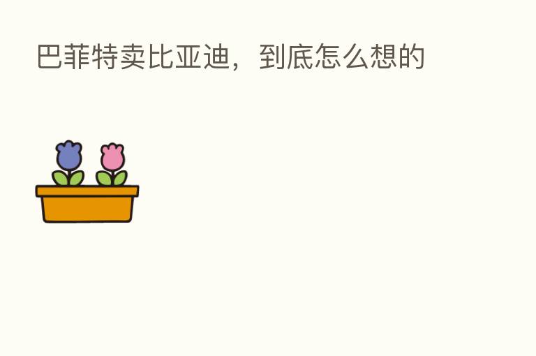 巴菲特卖比亚迪,到底怎么想的