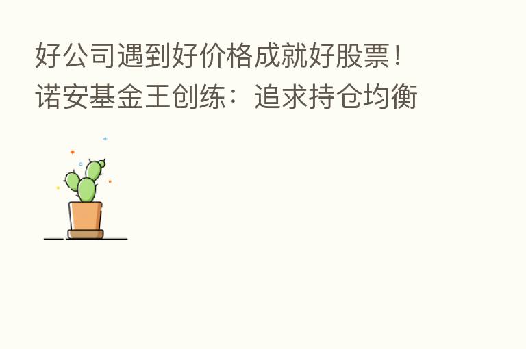 好公司遇到好价格成就好股票!诺安基金王创练:追求持仓均衡 要有估值容忍度