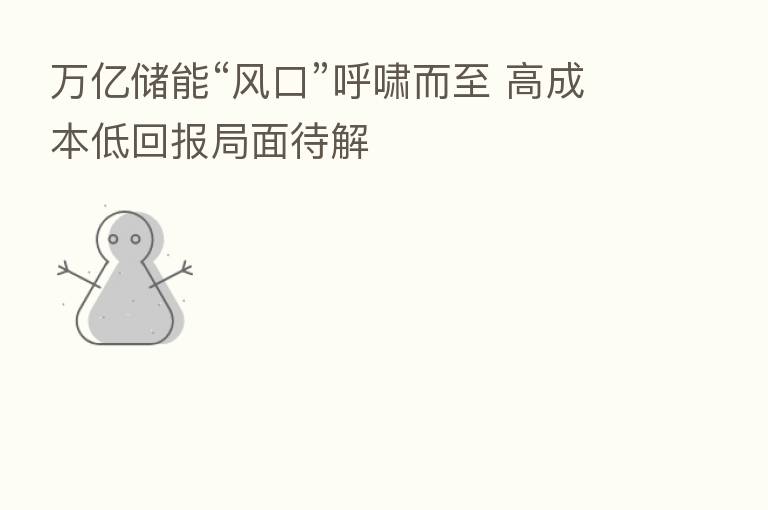 万亿储能“风口”呼啸而至 高成本低回报局面待解