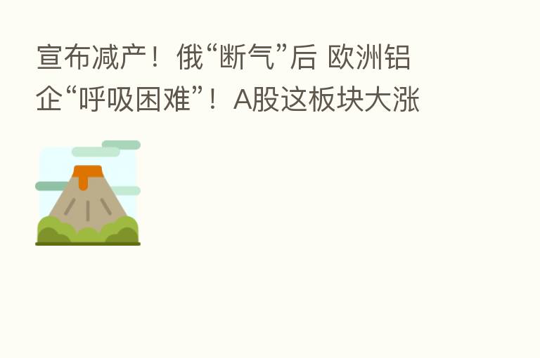 宣布减产！俄“断气”后 欧洲铝企“呼吸困难”！A股这板块大涨 原因找到了！机构警告：能源危机或拖累大宗商品