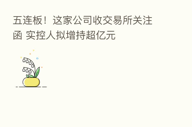 五连板!这家公司收交易所关注函 实控人拟增持超亿元