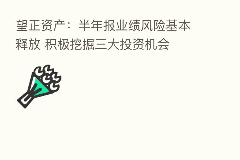 望正资产:半年报业绩风险基本释放 积极挖掘三大投资机会