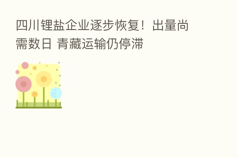 四川锂盐企业逐步恢复!出量尚需数日 青藏运输仍停滞