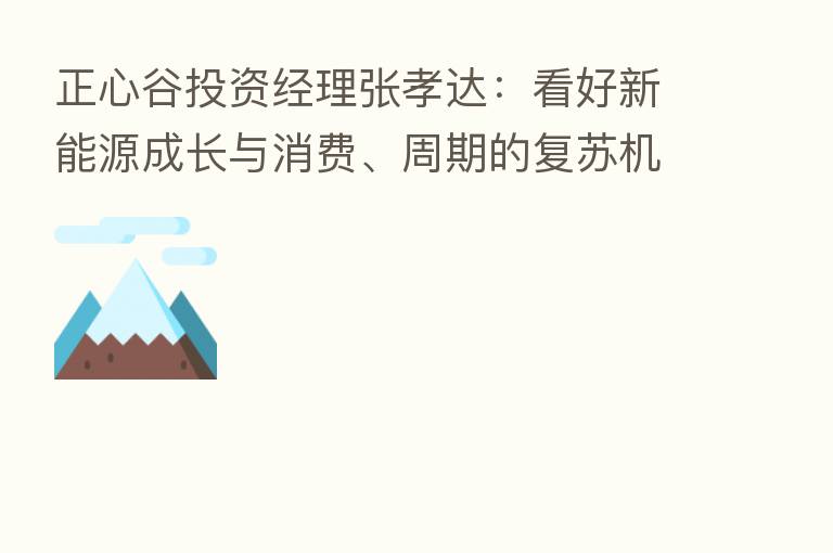 正心谷投资经理张孝达:看好新能源成长与消费、周期的复苏机会