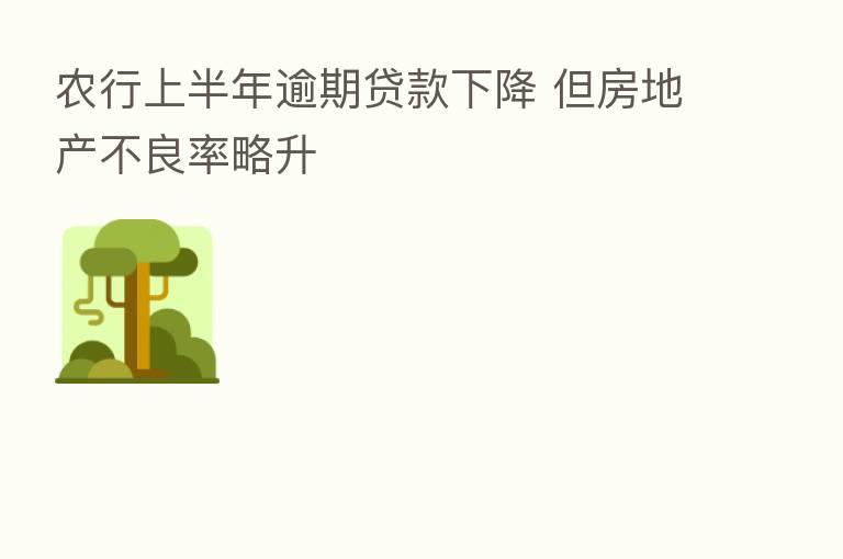 农行上半年逾期贷款下降 但房地产不良率略升