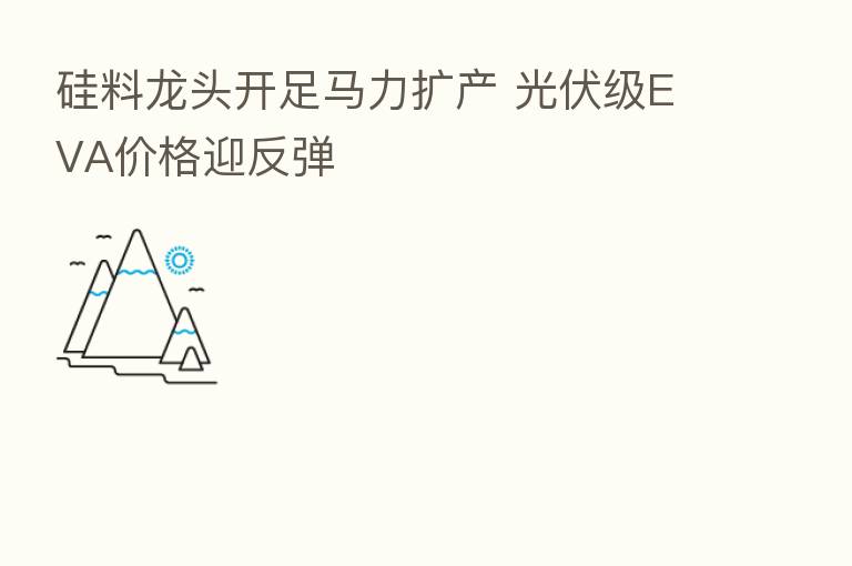 硅料龙头开足马力扩产 光伏级EVA价格迎反弹