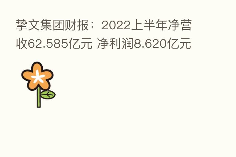 挚文集团财报:2022上半年净营收62.585亿元 净利润8.620亿元