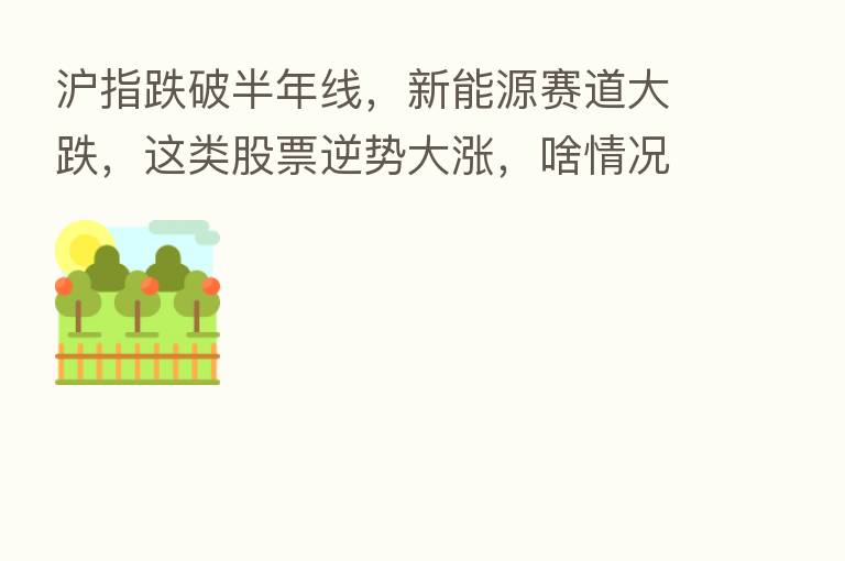 沪指跌破半年线，新能源赛道大跌，这类股票逆势大涨，啥情况？