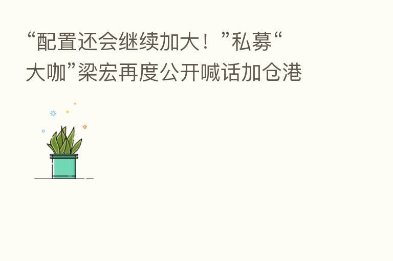 “配置还会继续加大!”私募“大咖”梁宏再度公开喊话加仓港股