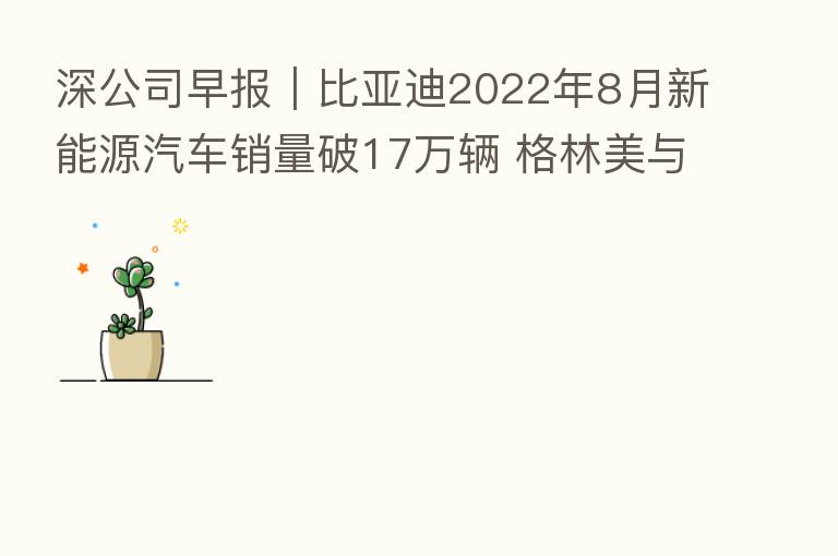 深公司早报|比亚迪2022年8月新能源汽车销量破17万辆 格林美与韩国浦项市政府和ECOPRO签署动力锂电池关键原料与材料项目推进谅解备忘录