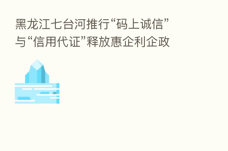 黑龙江七台河推行“码上诚信”与“信用代证”释放惠企利企政策红利