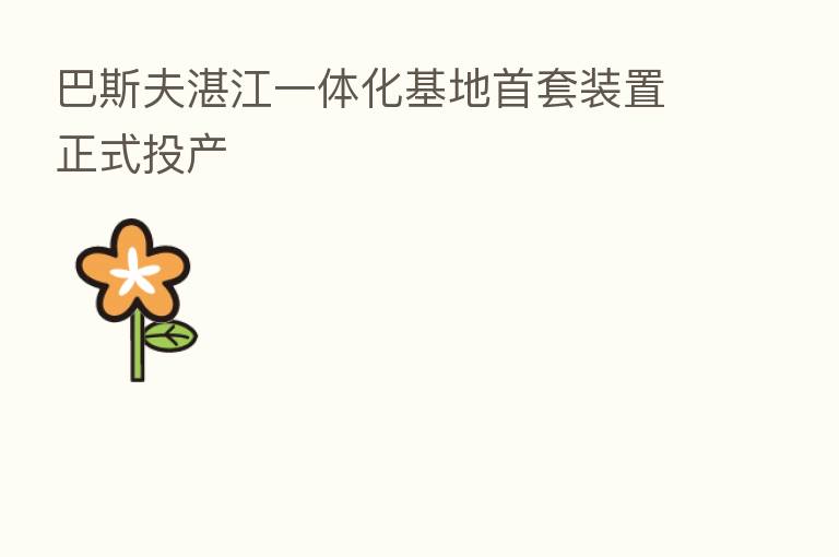 巴斯夫湛江一体化基地首套装置正式投产