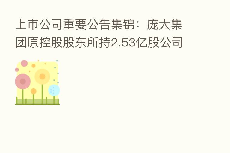 上市公司重要公告集锦:庞大集团原控股股东所持2.53亿股公司股票将被拍卖