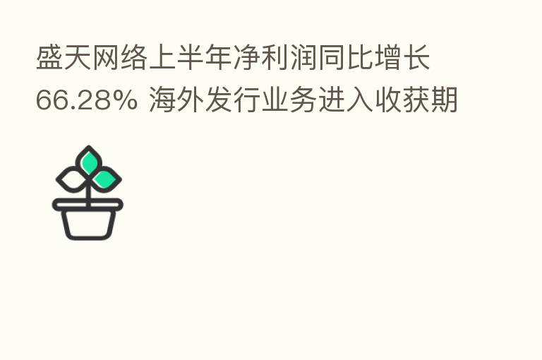 盛天网络上半年净利润同比增长66.28% 海外发行业务进入收获期