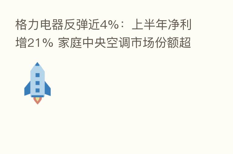 格力电器反弹近4%:上半年净利增21% 家庭中央空调市场份额超30%