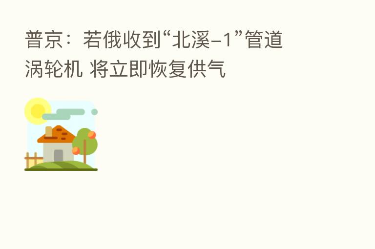 普京:若俄收到“北溪-1”管道涡轮机 将立即恢复供气