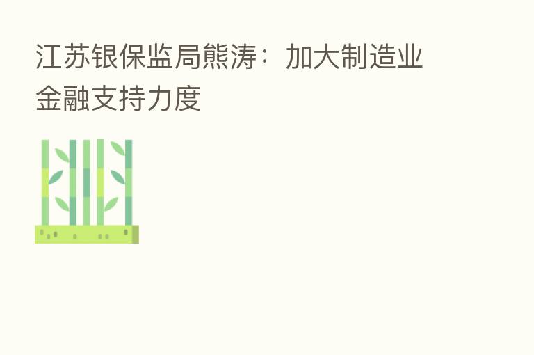 江苏银保监局熊涛:加大制造业金融支持力度