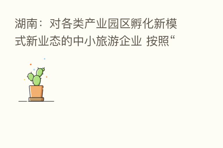 湖南:对各类产业园区孵化新模式新业态的中小旅游企业 按照“专精特新”的要求重点培育
