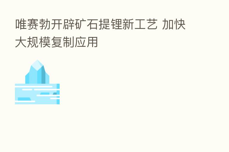 唯赛勃开辟矿石提锂新工艺 加快大规模复制应用