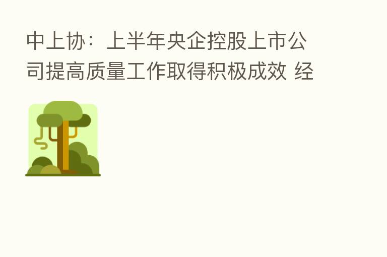 中上协:上半年央企控股上市公司提高质量工作取得积极成效 经营状况稳中向好