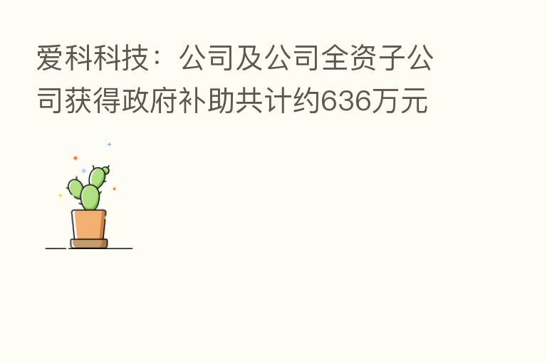 爱科科技:公司及公司全资子公司获得政府补助共计约636万元