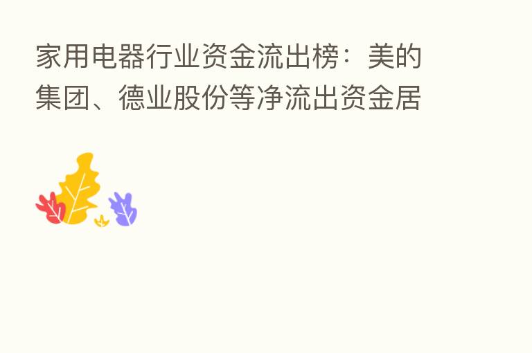 家用电器行业资金流出榜：美的集团、德业股份等净流出资金居前