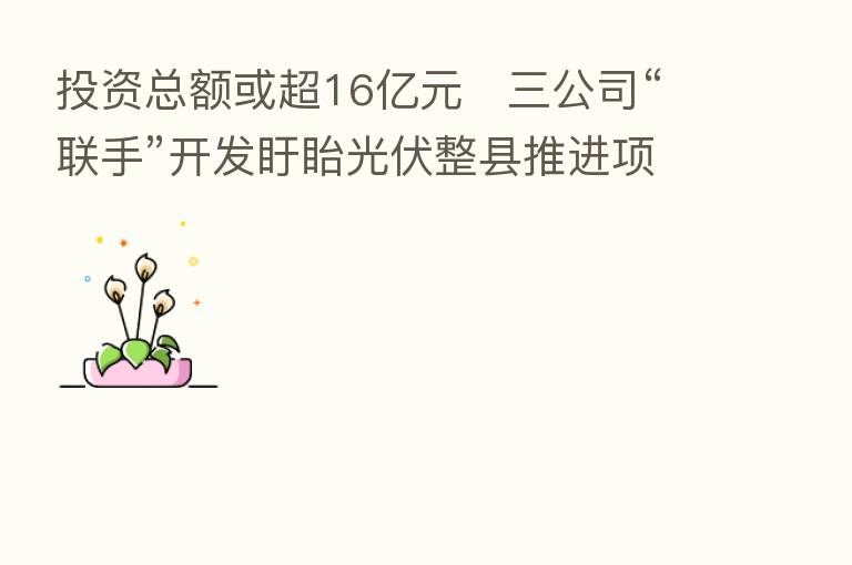 投资总额或超16亿元 三公司“联手”开发盱眙光伏整县推进项目