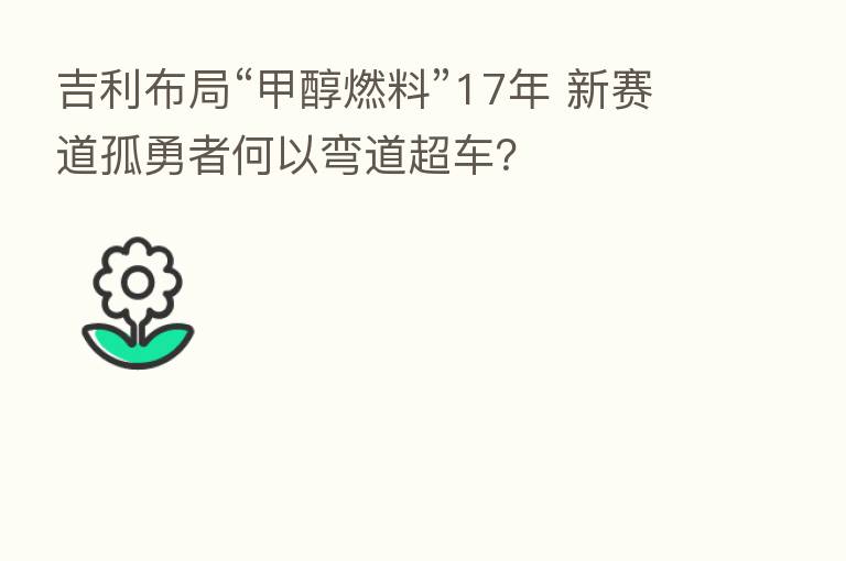 吉利布局“甲醇燃料”17年 新赛道孤勇者何以弯道超车?