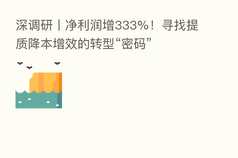 深调研丨净利润增333%！寻找提质降本增效的转型“密码”