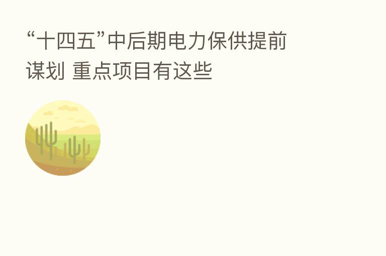 “十四五”中后期电力保供提前谋划 重点项目有这些