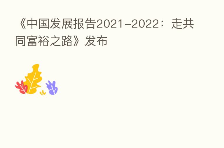 《中国发展报告2021-2022:走共同富裕之路》发布