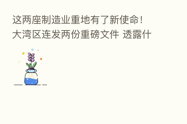 这两座制造业重地有了新使命!大湾区连发两份重磅文件 透露什么信号?
