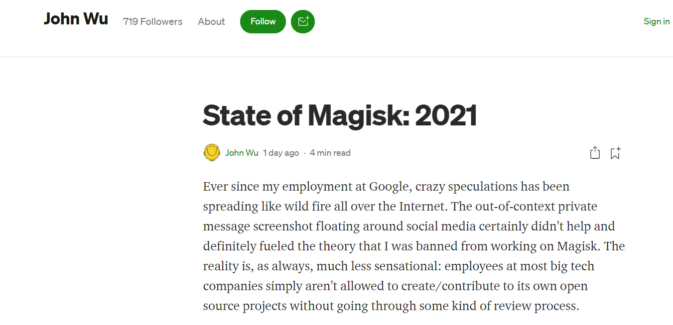 Magisk 开发者加入谷歌后首次发声：将继续维护项目，但无法再隐藏 root 权限
