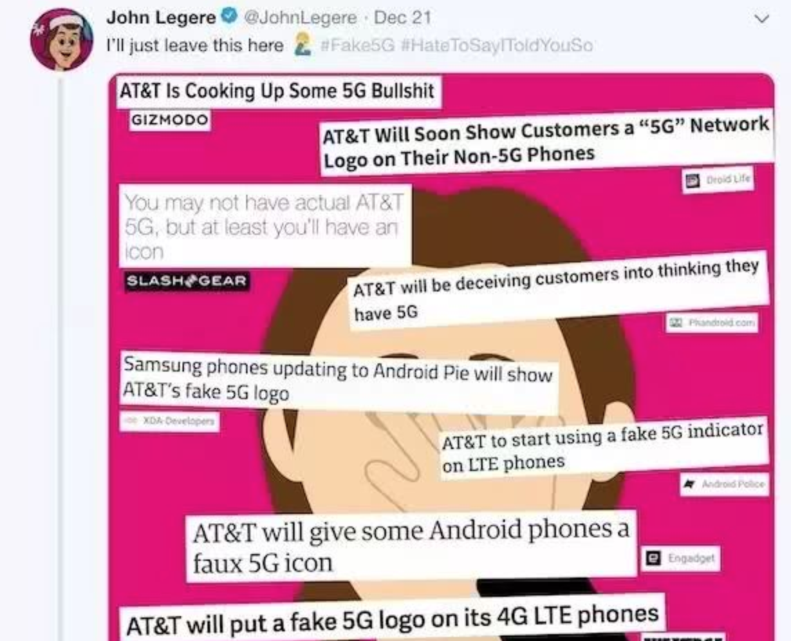 美国运营商ATT造假?把4G图标一换就称5G